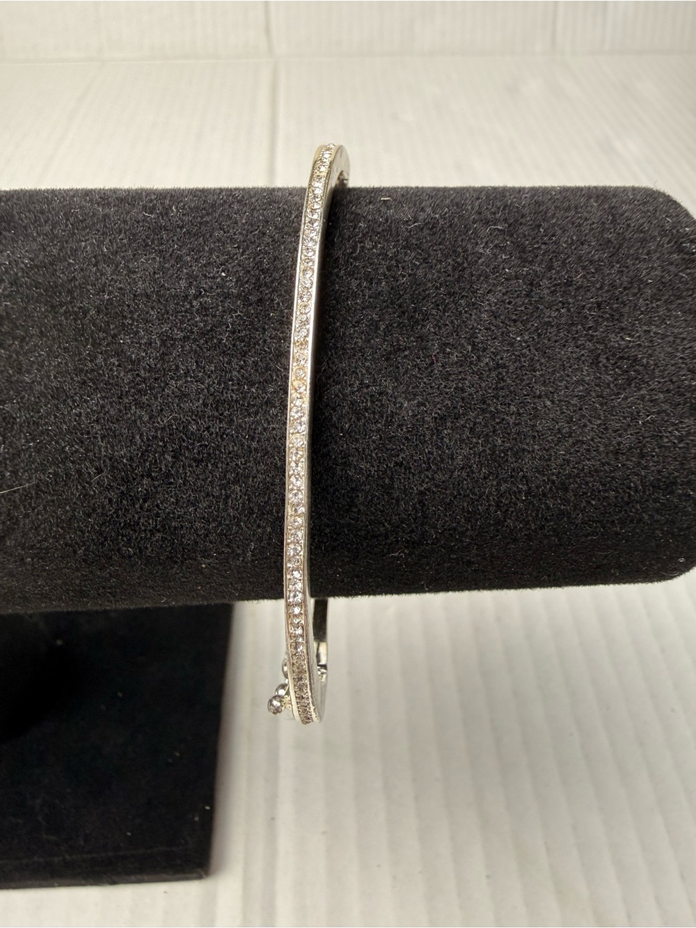 Lauren Ralph Lauren Silver Tone Cubic Zirconia Rhinestone Hinge Bangle Bracelet